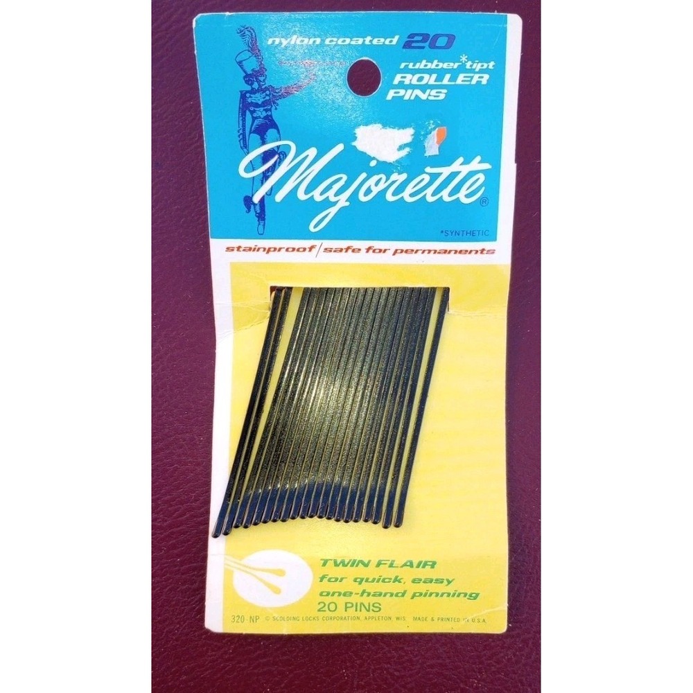 Vintage mid century deadstock nylon coated rubber Majorette‎ Bobby pins.